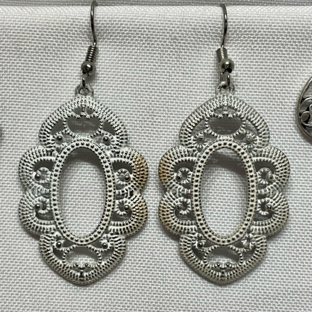 3 Pairs Cute Boho Style Metal Earrings Good Condition White Pair Has Some - Picture 2 of 4